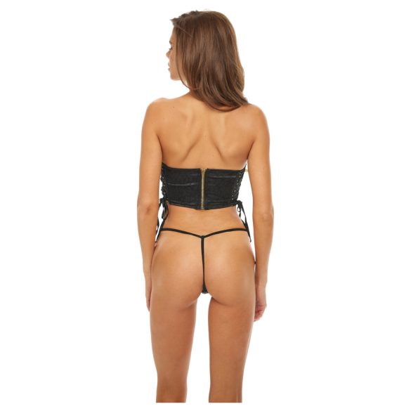 Bombshell - korsetas ir stringai - leopardinė - juoda - M