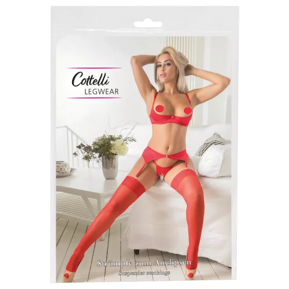 Cottelli - nėriniuotos kojinės - raudonos - 5/XL