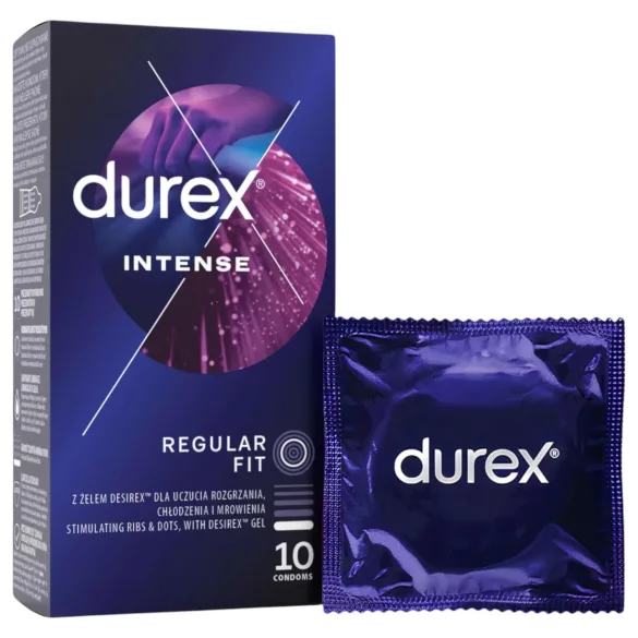 Durex Intense - prezervatyvai su briaunelėmis ir taškeliais - 10 vnt