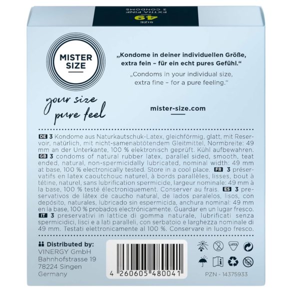 Mister Size - plonas prezervatyvas - 49 mm - 3 vnt.