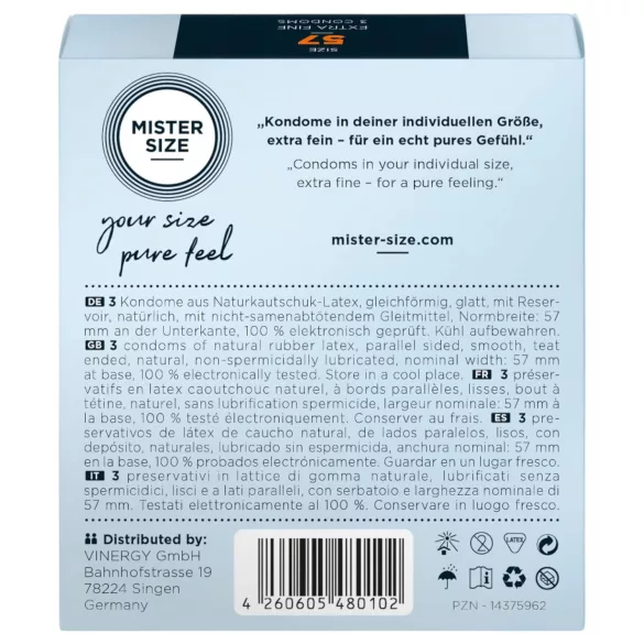 Mister Size - plonas prezervatyvas - 57mm - 3 vnt.