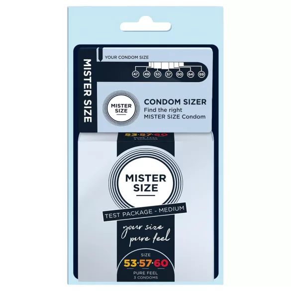 Mister Size - prezervatyvų rinkinys su penio matuokliu - 3 vnt