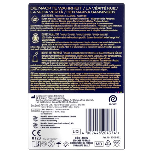 Durex Intensity - plonas prezervatyvas be latekso - 20 vnt