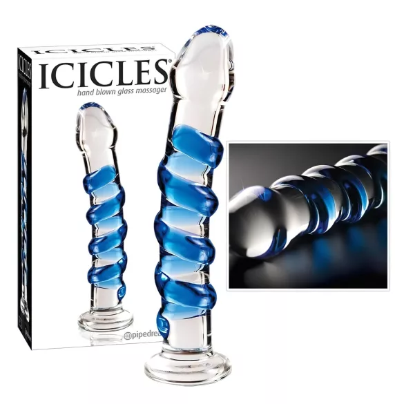 Icicles No. 5 - stiklinis dildo - spiralės forma - skaidrus mėlynas