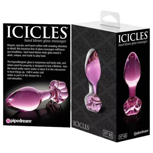 Icicles No. 48 - stiklinis analinis kaištis su gėlių raštu - rožinis