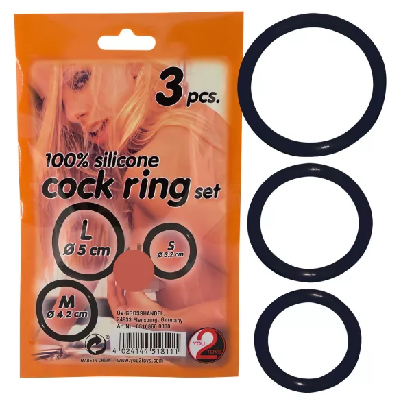 You2Toys - silikoninis penio žiedų rinkinys - juodas
