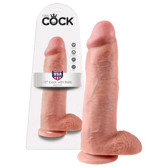 King Cock 12 sėklidžių didelis dildo (30 cm) - natūralus