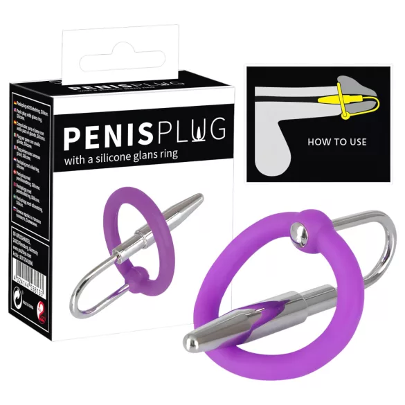 Penio kištukas - silikoninis galvutės žiedas su kūginiu dilatoriumi (violetinė-sidabrinė)