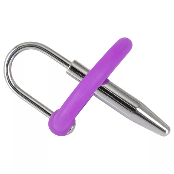 Penio kištukas - silikoninis galvutės žiedas su kūginiu dilatoriumi (violetinė-sidabrinė)