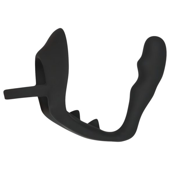 Black Velvets - analinis dildo su penio ir sėklidžių žiedu - juodas