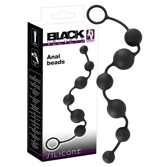 Juodo aksomo 6 karoliukų analinis dildo (juodas)