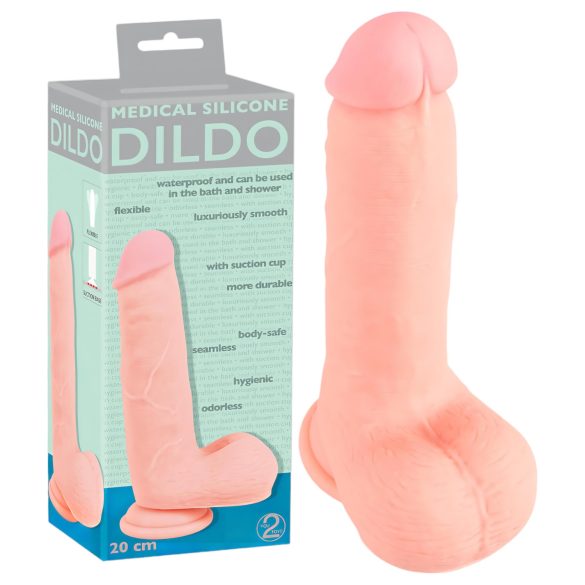 Medicininis - tiesus silikoninis dildo (20cm) - natūralus