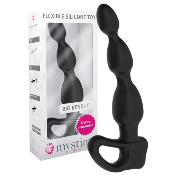 mystim Big Bend-it! - elektros analinis dildo su rutuliukais - juodas