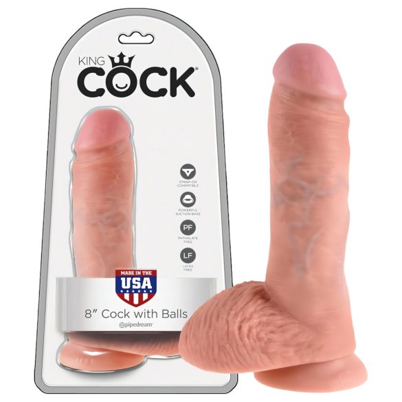 King Cock 8 sėklidžių dildo (20 cm) - natūralus