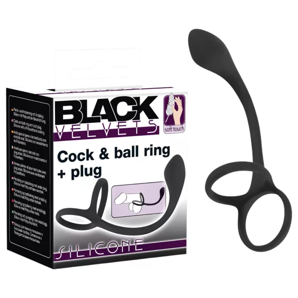 Black Velvets - analinis dildo su plona penio ir sėklidžių žiedu - juodas