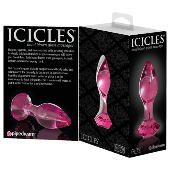 Icicles No. 79 - stiklinis analinis kaištis - kūgio formos - rožinis