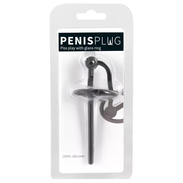 Penisplug - varpos žiedas su silikoniniu tuščiaviduriu dilatatoriumi - juodas