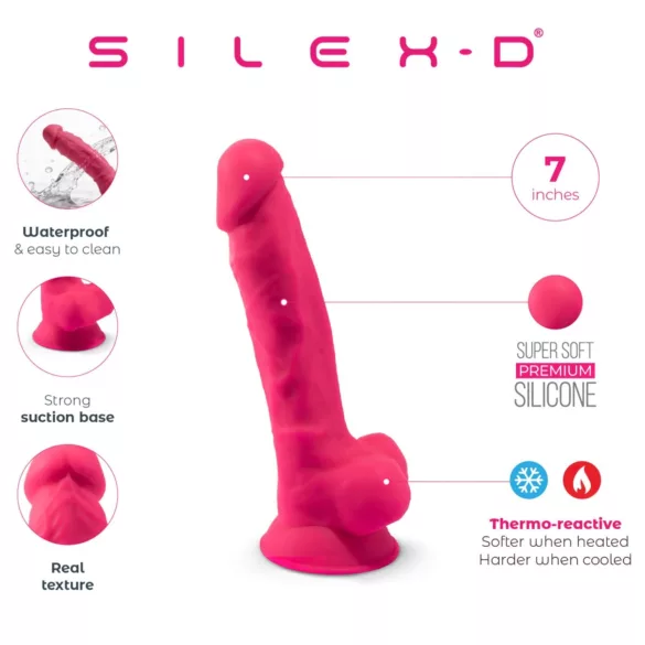 Silexd 7 - prilimpantis, su kapšeliu dildo - 17,5 cm (rožinis)