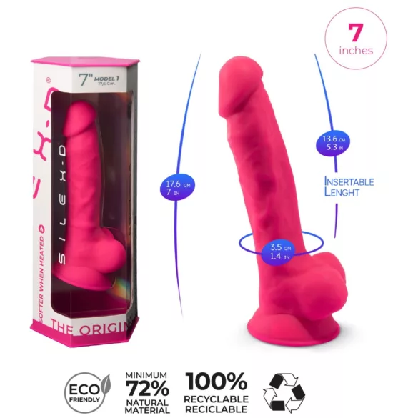 Silexd 7 - prilimpantis, su kapšeliu dildo - 17,5 cm (rožinis)