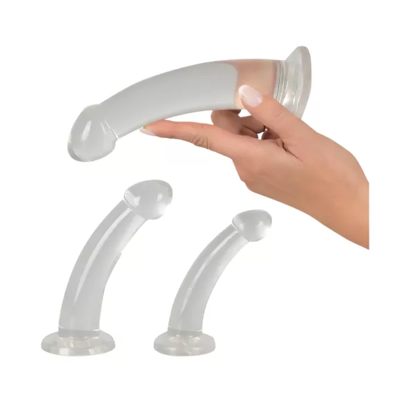 Crystal Clear - analinis dildo rinkinys - 3 dalys - permatomas