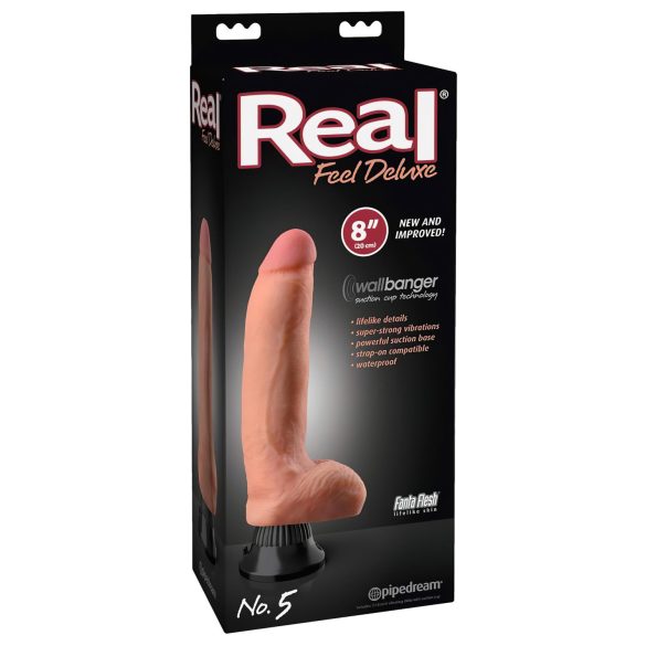 Real Feel Deluxe No.5 - vibruojantis dildo su sėklidėmis - natūralios spalvos