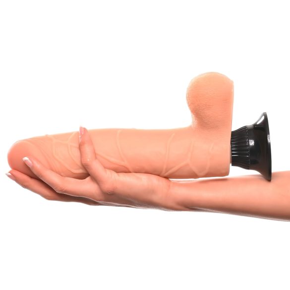 Real Feel Deluxe No.9 - vibruojantis dildo su sėklidėmis - kūno spalvos