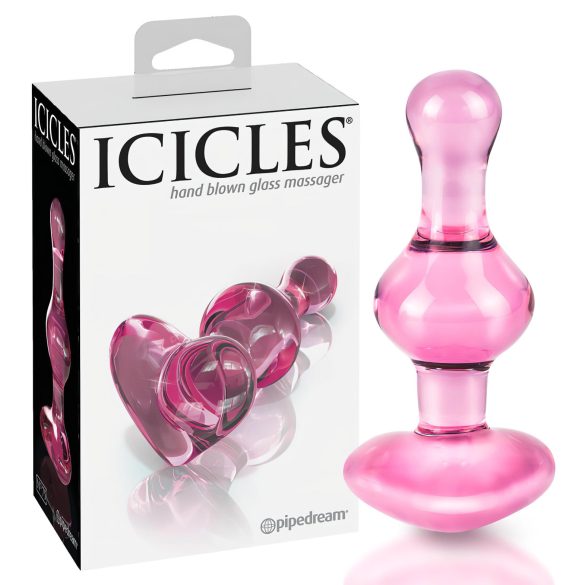 Icicles No. 75 - stiklinis analinis kaištis širdelės formos rožinis