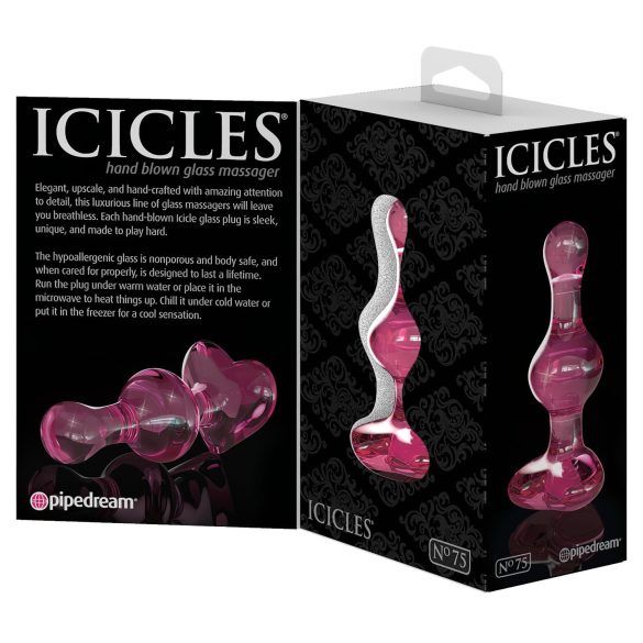 Icicles No. 75 - stiklinis analinis kaištis širdelės formos rožinis