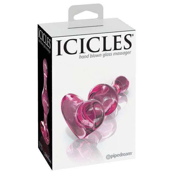 Icicles No. 75 - stiklinis analinis kaištis širdelės formos rožinis