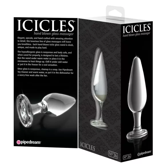 Icicles Nr. 26 - kūginis stiklinis analinis kaištis (skaidrus)