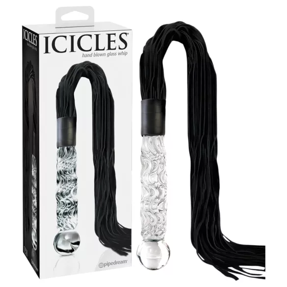 Icicles No. 38 - stiklinis dildo ir odinis botagas - skaidrus/juodas