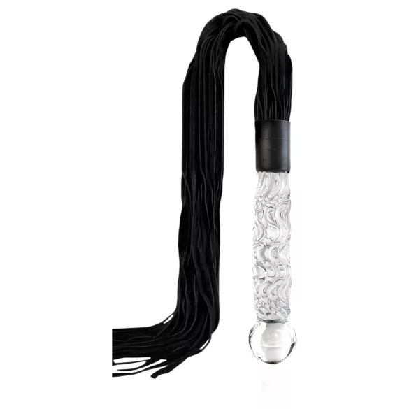 Icicles No. 38 - stiklinis dildo ir odinis botagas - skaidrus/juodas