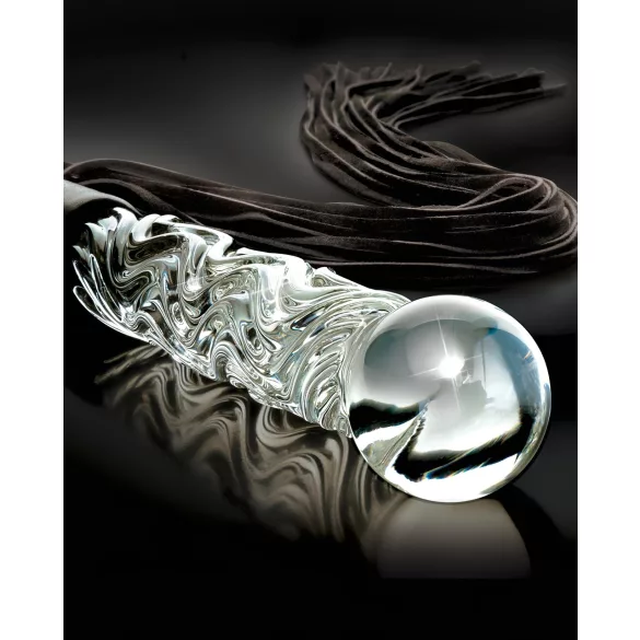 Icicles No. 38 - stiklinis dildo ir odinis botagas - skaidrus/juodas