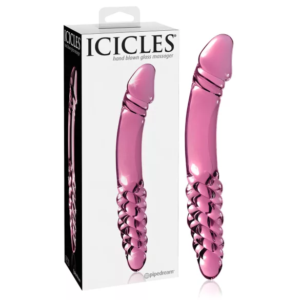 Icicles No. 57 - stiklinis dvigubas dildo su peniu - rožinis