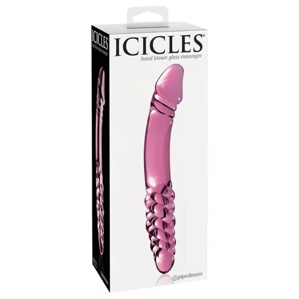 Icicles No. 57 - stiklinis dvigubas dildo su peniu - rožinis