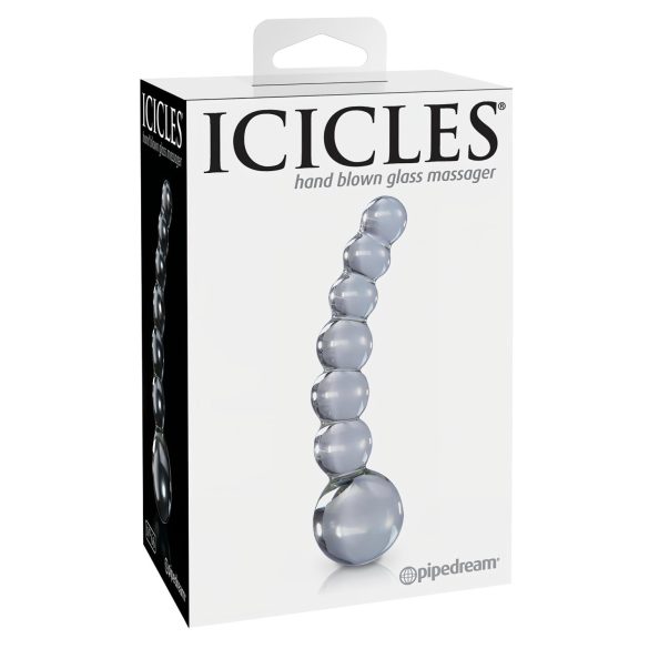 Icicles No. 66 - stiklinis dildo - išlenktas, su rutuliukais - permatomas
