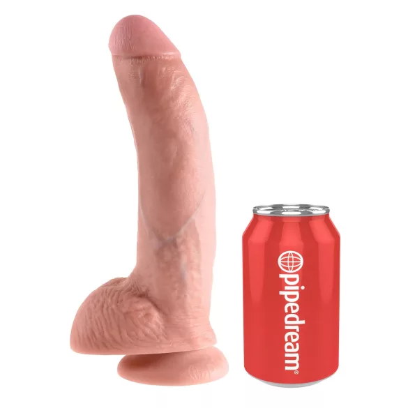 King Cock 9 - didelis dildo su sėklidėmis ir stipria siurbtuko pagrindu (23 cm, kūno spalvos)