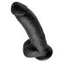 King Cock 9 - didelis juodas dildo su siurbtuku ir prisiūtais papildymais (23 cm)