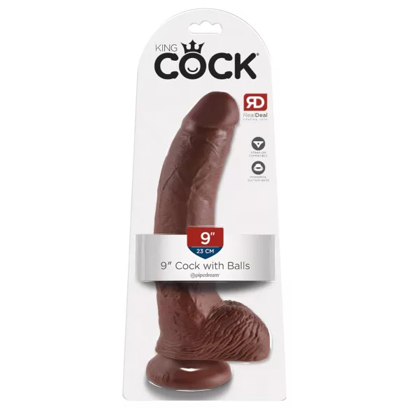 King Cock 9 - dildo su sėklidėmis ir siurbtuku - rudas - 23 cm