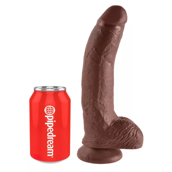 King Cock 9 - dildo su sėklidėmis ir siurbtuku - rudas - 23 cm