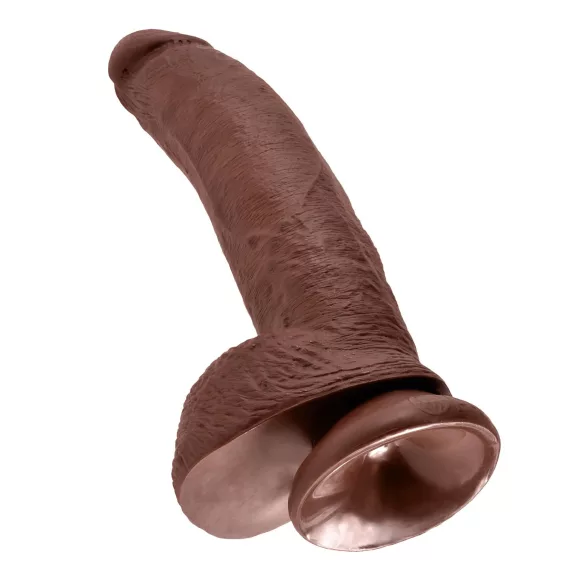King Cock 9 - dildo su sėklidėmis ir siurbtuku - rudas - 23 cm