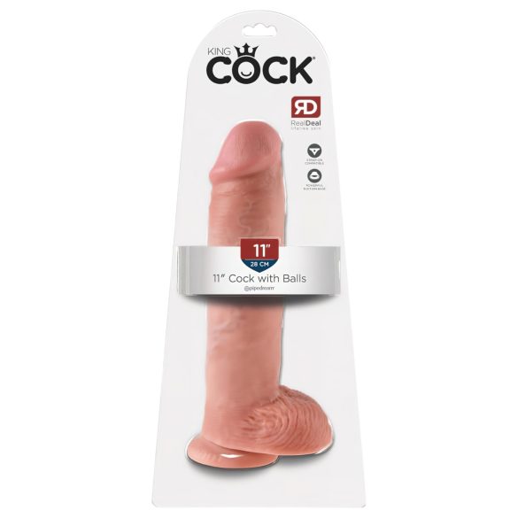 King Cock 11 - siurbtukas, su sėklidėmis (28cm) - natūrali spalva