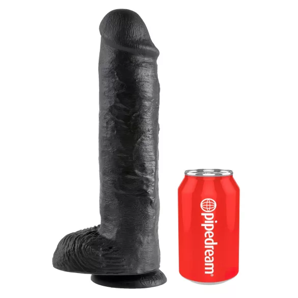 King Cock 11 - dildo su kapšeliu ir siurbtuku - juodas 28 cm
