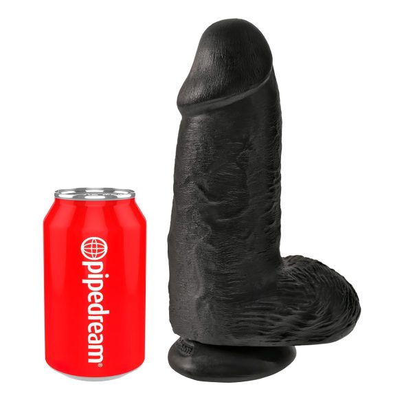 King Cock 9 Chubby - juodos spalvos, sėklidės turintis dildo su siurbtuku (23 cm)