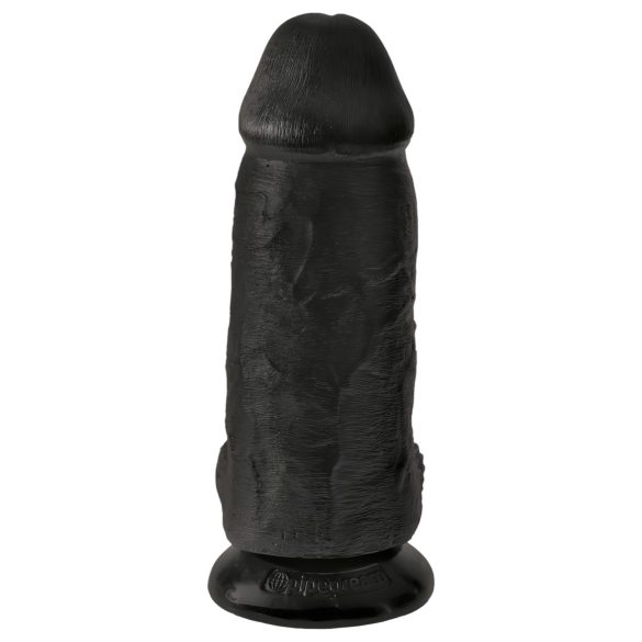King Cock 9 Chubby - juodos spalvos, sėklidės turintis dildo su siurbtuku (23 cm)