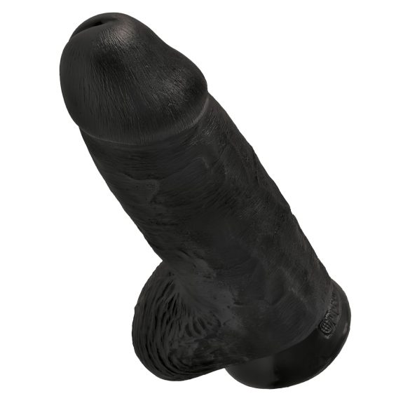 King Cock 9 Chubby - juodos spalvos, sėklidės turintis dildo su siurbtuku (23 cm)
