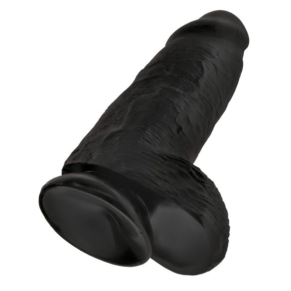 King Cock 9 Chubby - juodos spalvos, sėklidės turintis dildo su siurbtuku (23 cm)