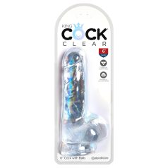  King Cock Clear 6 - dildas su sėklidėmis ir siurbtuku - 15 cm