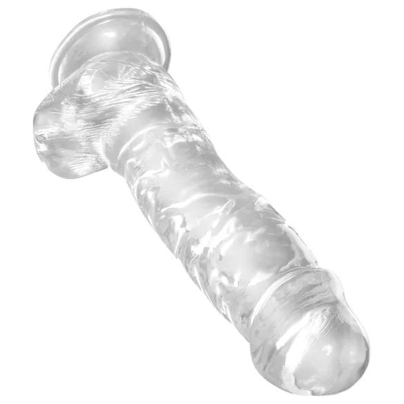 King Cock Clear 8 - dildo su sėklidėmis ir siurbtuku - permatomas 20 cm