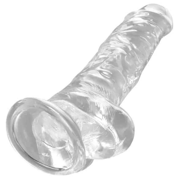 King Cock Clear 8 - dildo su sėklidėmis ir siurbtuku - permatomas 20 cm